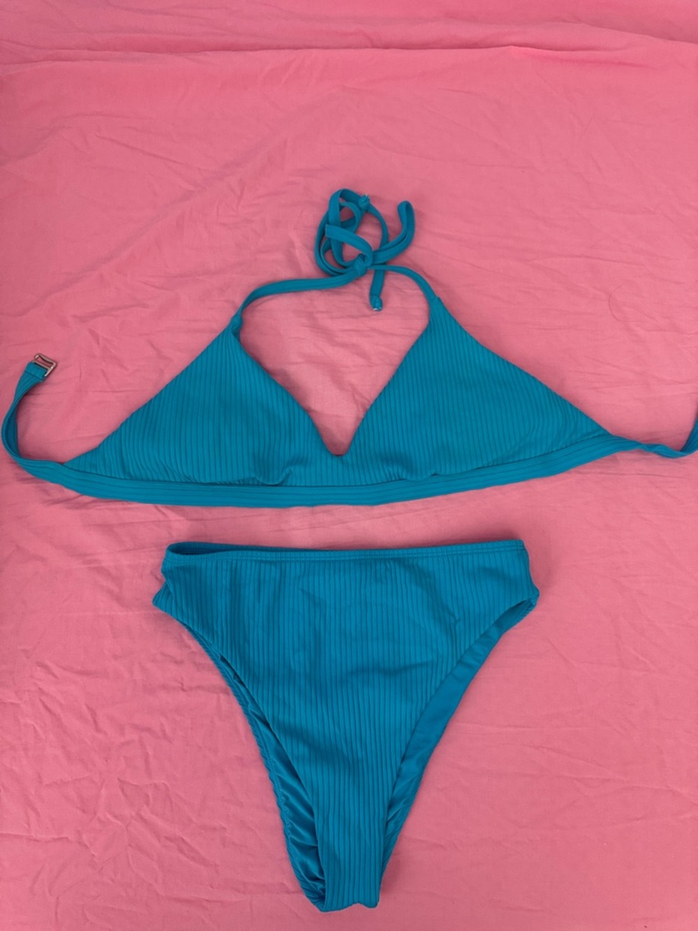 Teal Ribbed Triangle Bikini Set - Top & Bottom